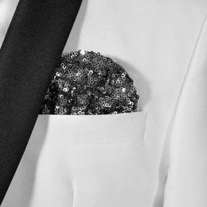 New - Men's Sequin Pre-Folded Pocket Square Insert - Dark Silver & Black